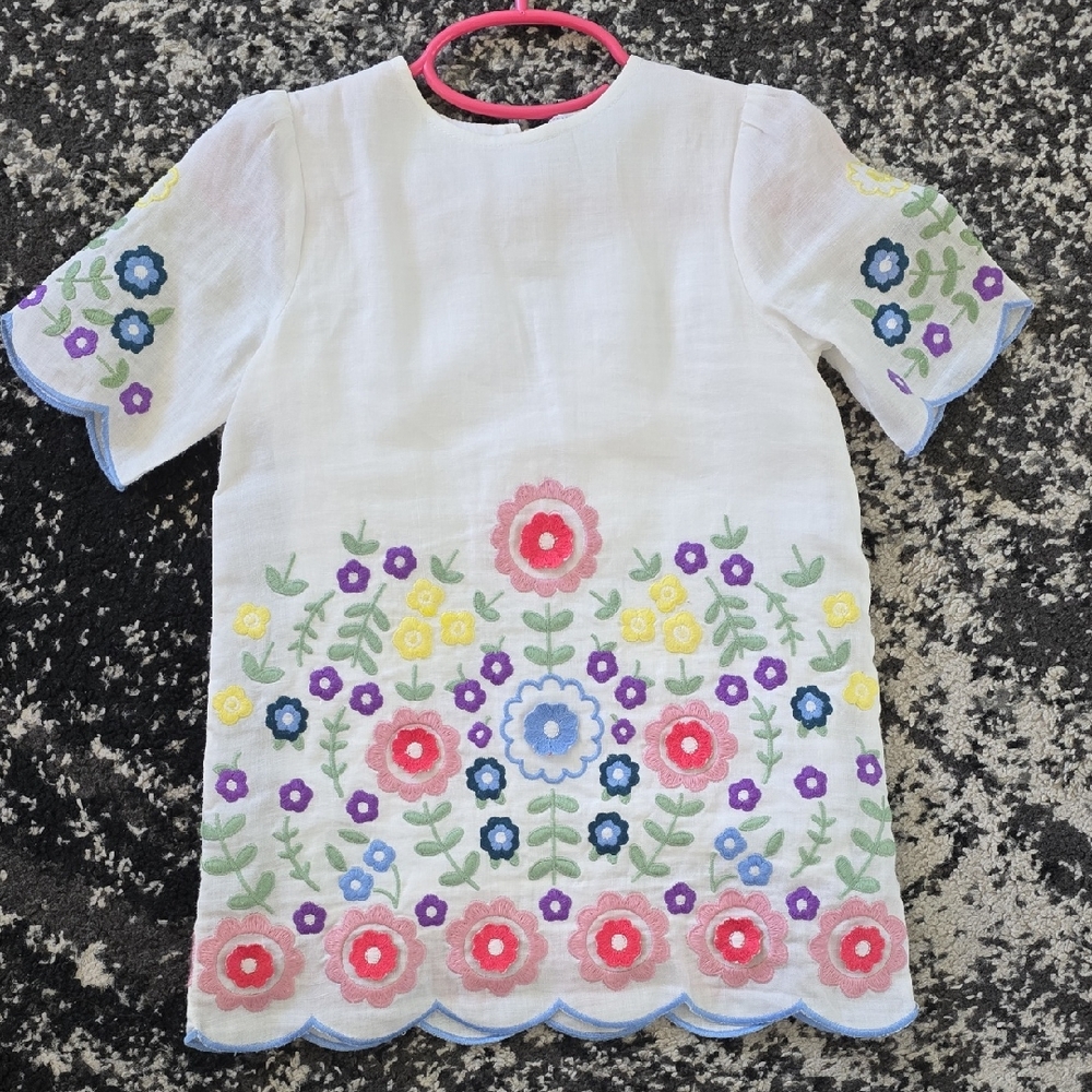 Stella McCartney Kids Floral Embroidered Dress - White, Pink, Blue